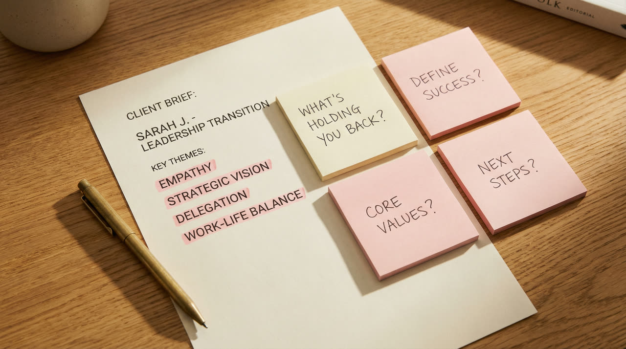 Coach session brief with themes and preparation prompts